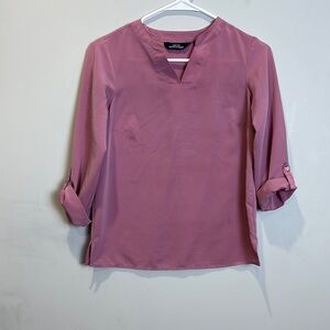 Land’s End Outfitters Long-Sleeve V-Neck Blouse in Pink